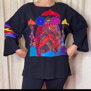 Alfredo’s Wife Black Shirt with Appliqued Figures